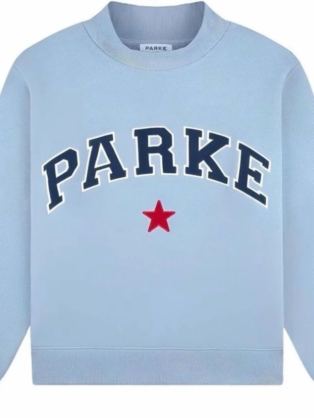 PARKE Light Blue Crewneck Sweatshirt with Navy Logo and Red Star